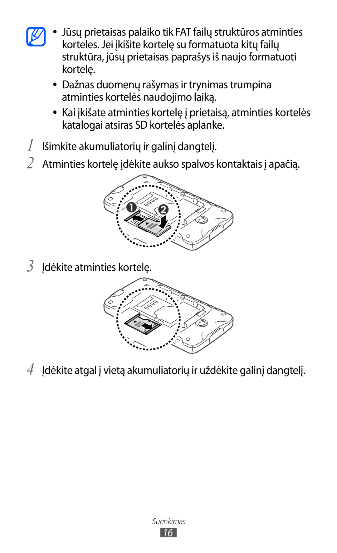 Samsung GT-S5690KOASEB manual Surinkimas 