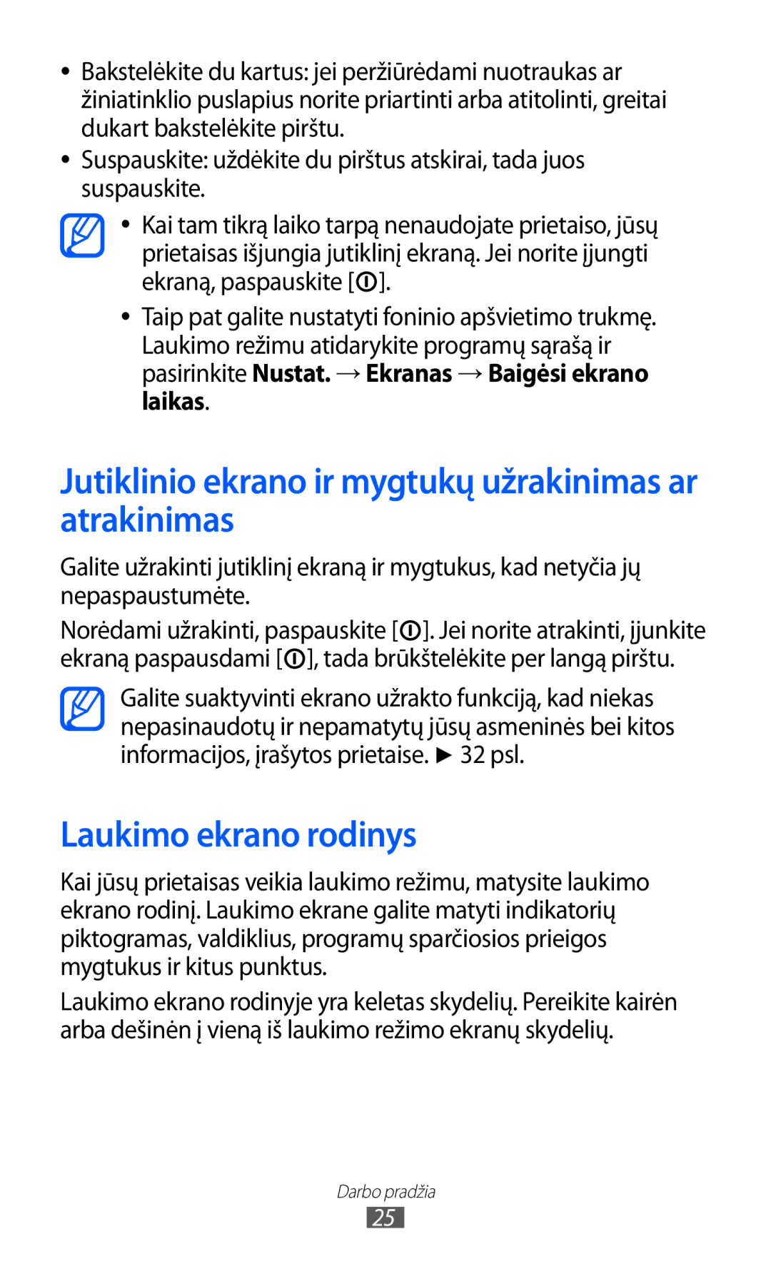 Samsung GT-S5690KOASEB manual Jutiklinio ekrano ir mygtukų užrakinimas ar atrakinimas, Laukimo ekrano rodinys 