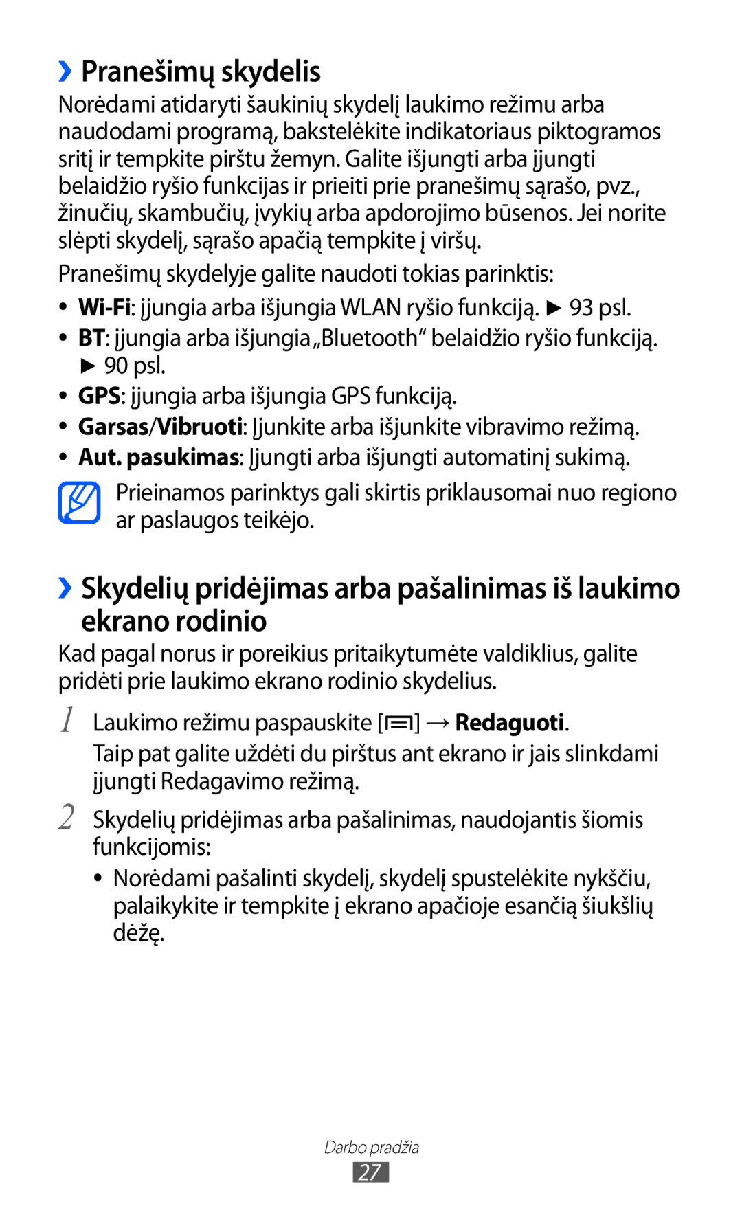 Samsung GT-S5690KOASEB manual ››Pranešimų skydelis 