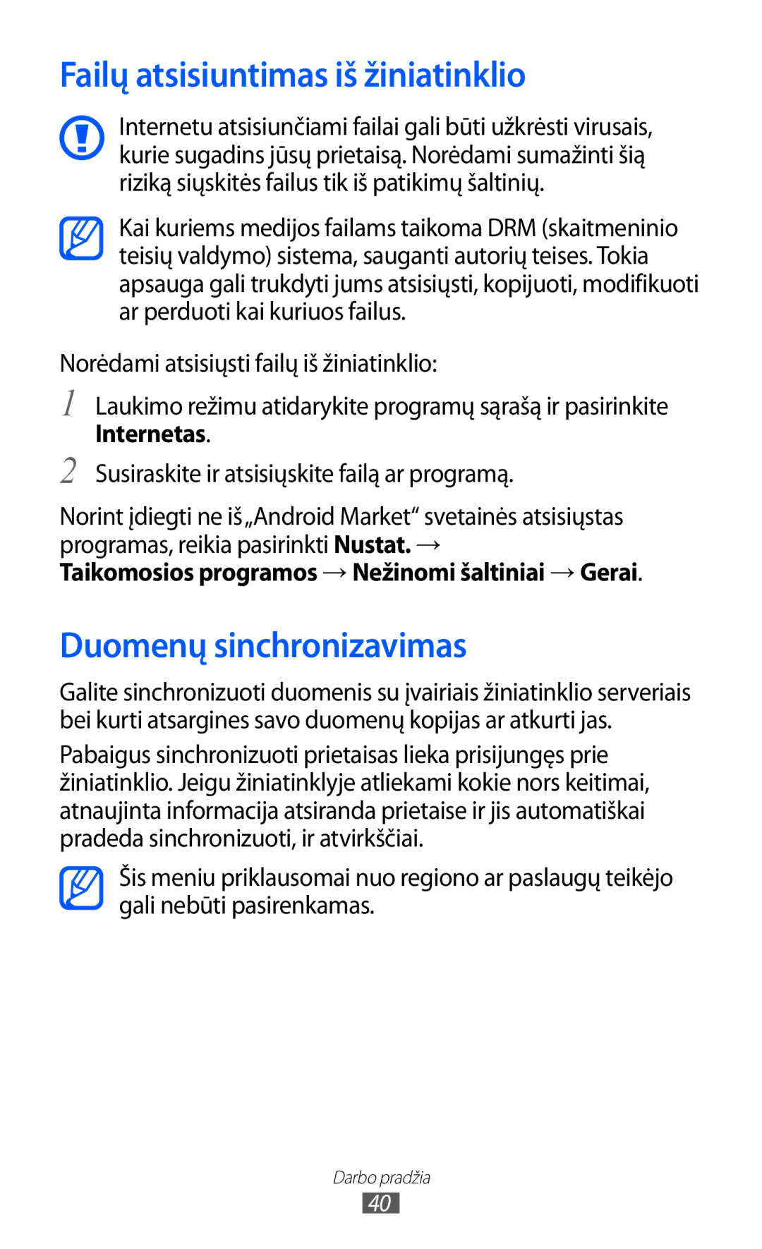 Samsung GT-S5690KOASEB manual Failų atsisiuntimas iš žiniatinklio, Duomenų sinchronizavimas 