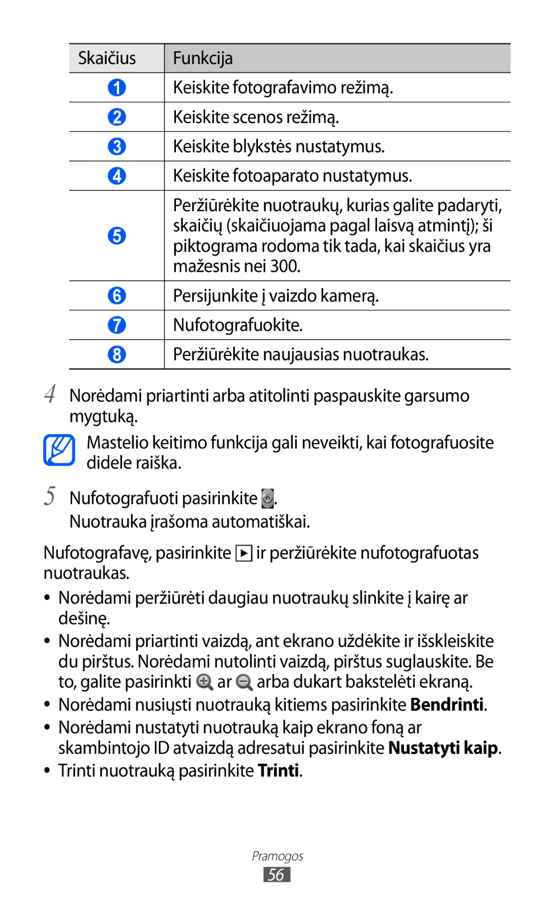 Samsung GT-S5690KOASEB manual Nufotografuoti pasirinkite . Nuotrauka įrašoma automatiškai 