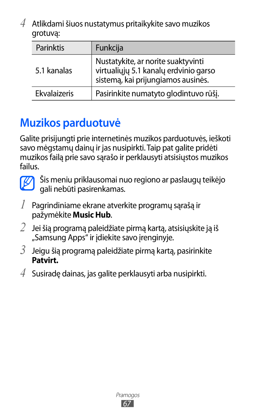 Samsung GT-S5690KOASEB manual Muzikos parduotuvė, Jeigu šią programą paleidžiate pirmą kartą, pasirinkite, Patvirt 