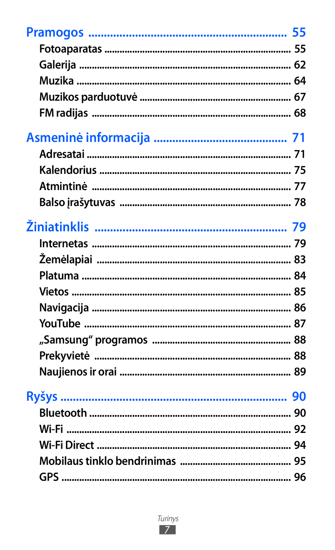 Samsung GT-S5690KOASEB manual Pramogos 