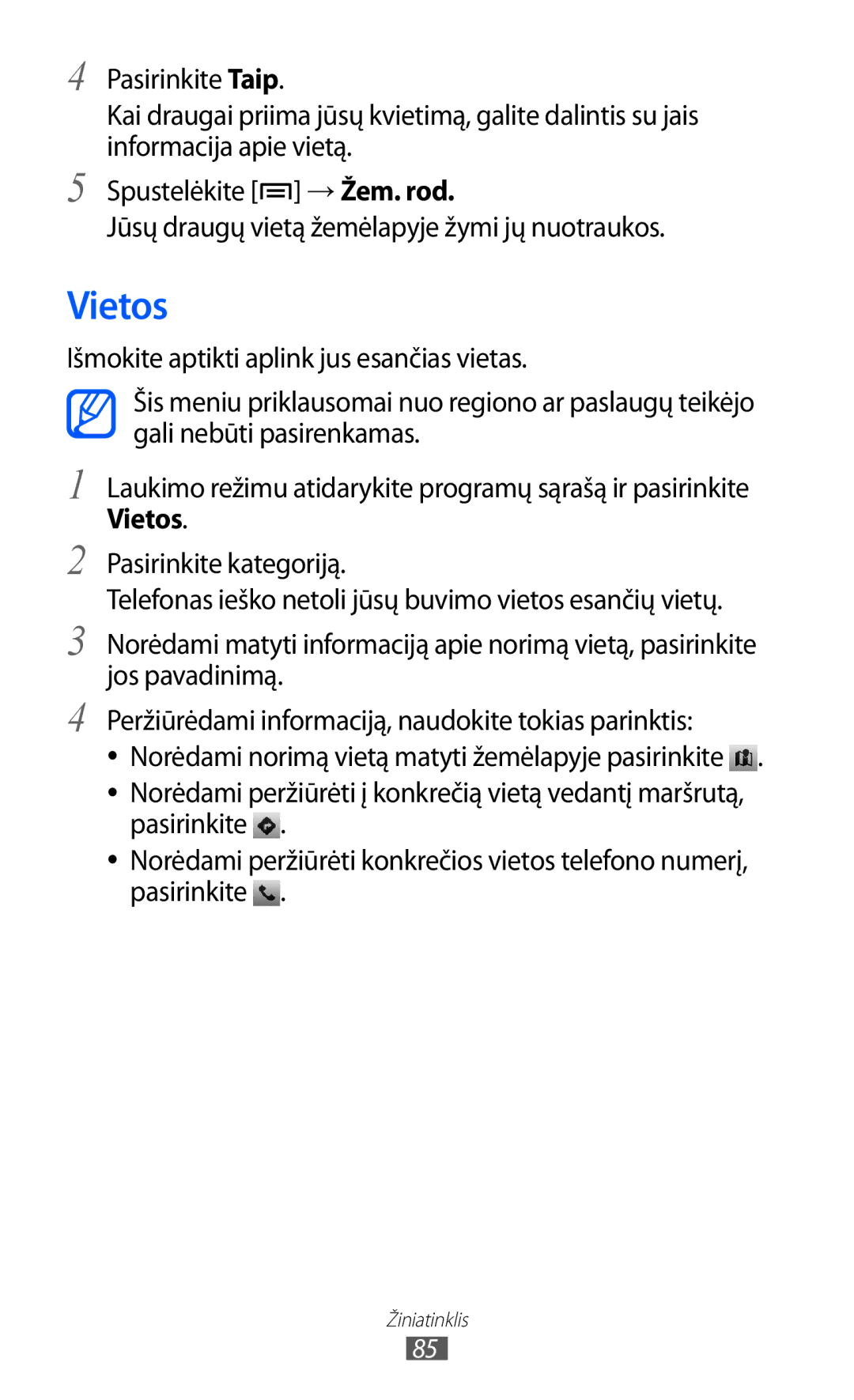 Samsung GT-S5690KOASEB manual Vietos 