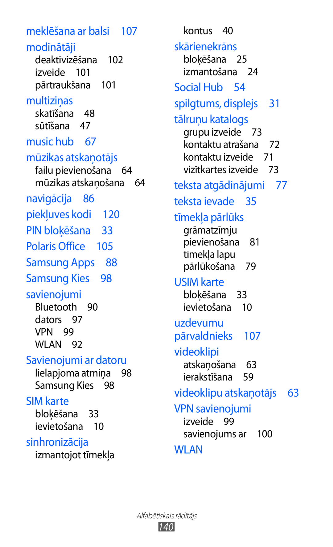 Samsung GT-S5690KOASEB manual Multiziņas, 140 