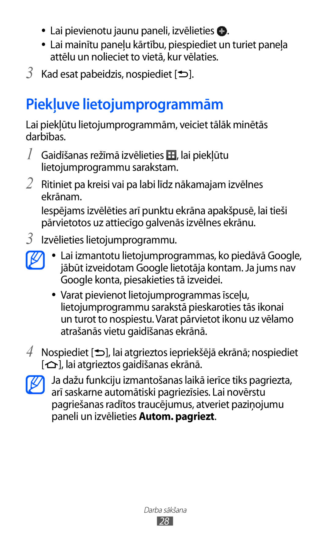 Samsung GT-S5690KOASEB manual Piekļuve lietojumprogrammām, Izvēlieties lietojumprogrammu 