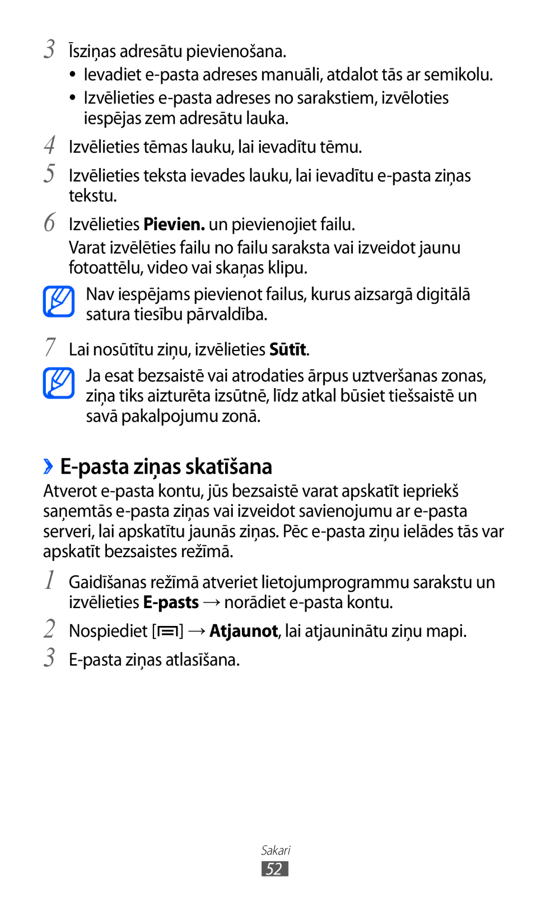 Samsung GT-S5690KOASEB manual ››E-pasta ziņas skatīšana, Īsziņas adresātu pievienošana 