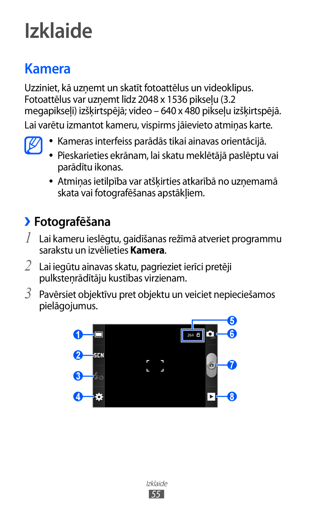 Samsung GT-S5690KOASEB manual Izklaide, Kamera, ››Fotografēšana 