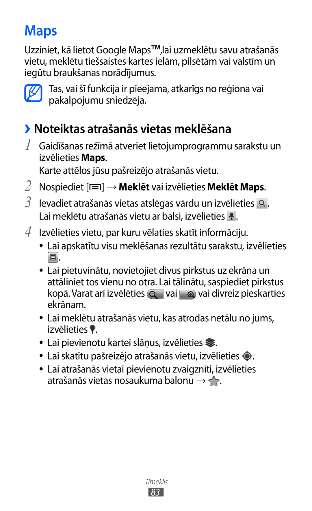 Samsung GT-S5690KOASEB manual Maps, ››Noteiktas atrašanās vietas meklēšana 