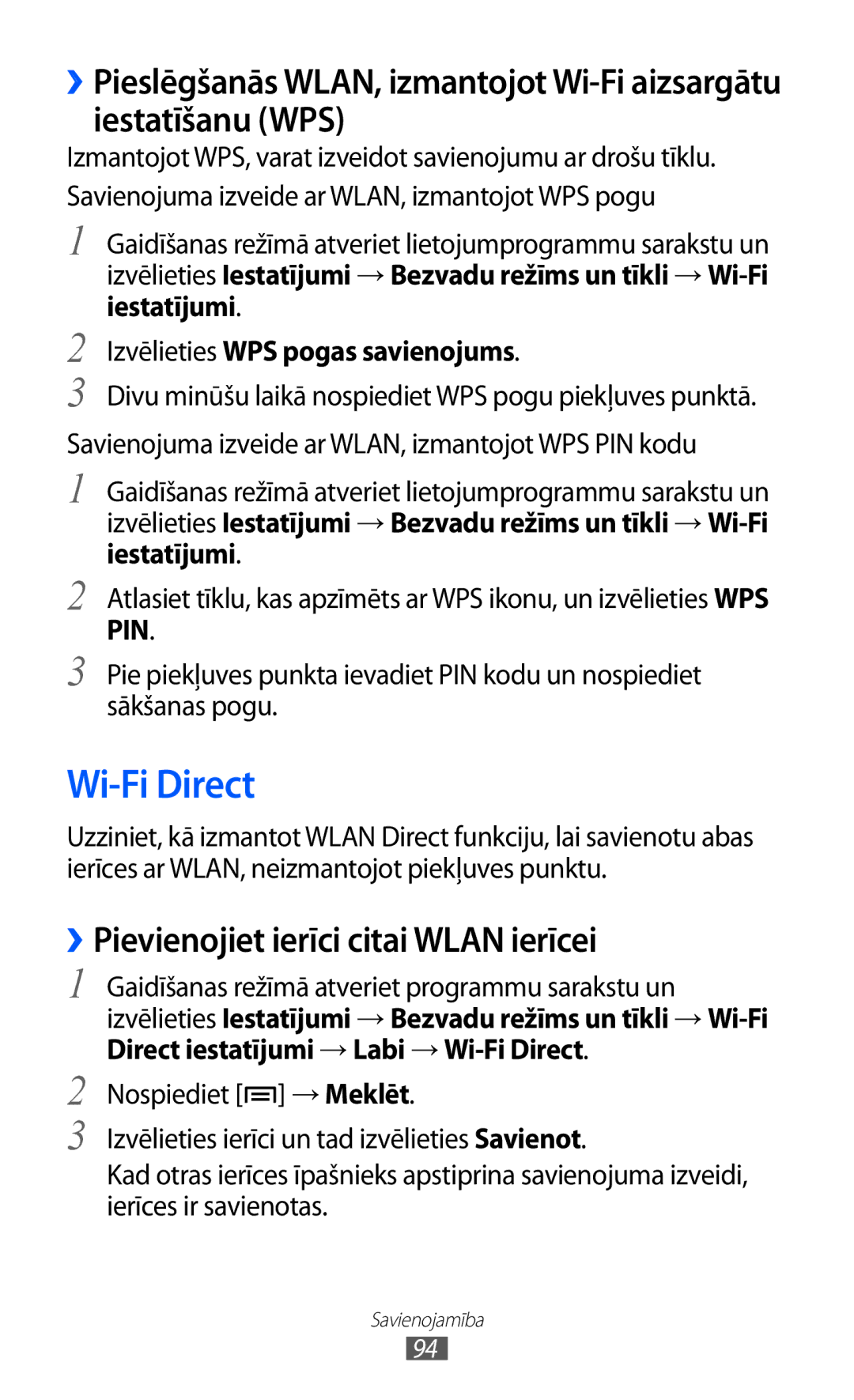 Samsung GT-S5690KOASEB manual Wi-Fi Direct, ››Pievienojiet ierīci citai Wlan ierīcei 