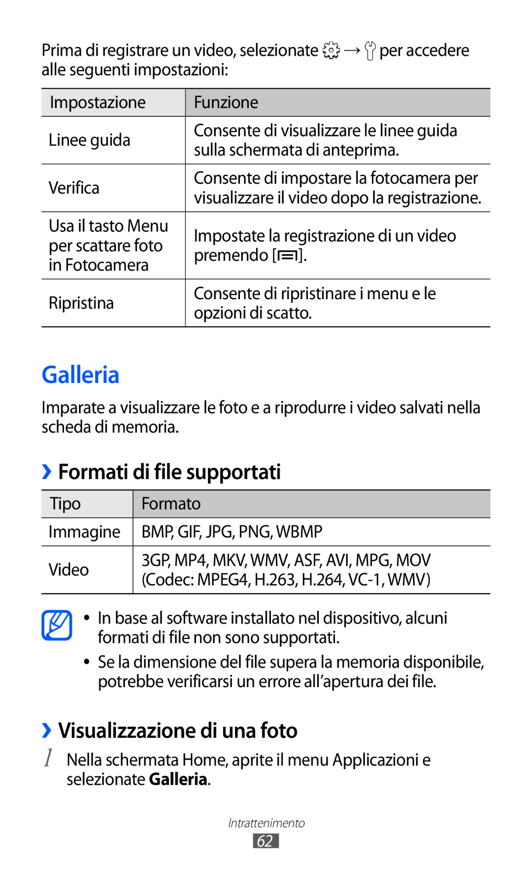 Samsung GT-S5690KOAWIN Galleria, Formati di file supportati, ››Visualizzazione di una foto, Sulla schermata di anteprima 