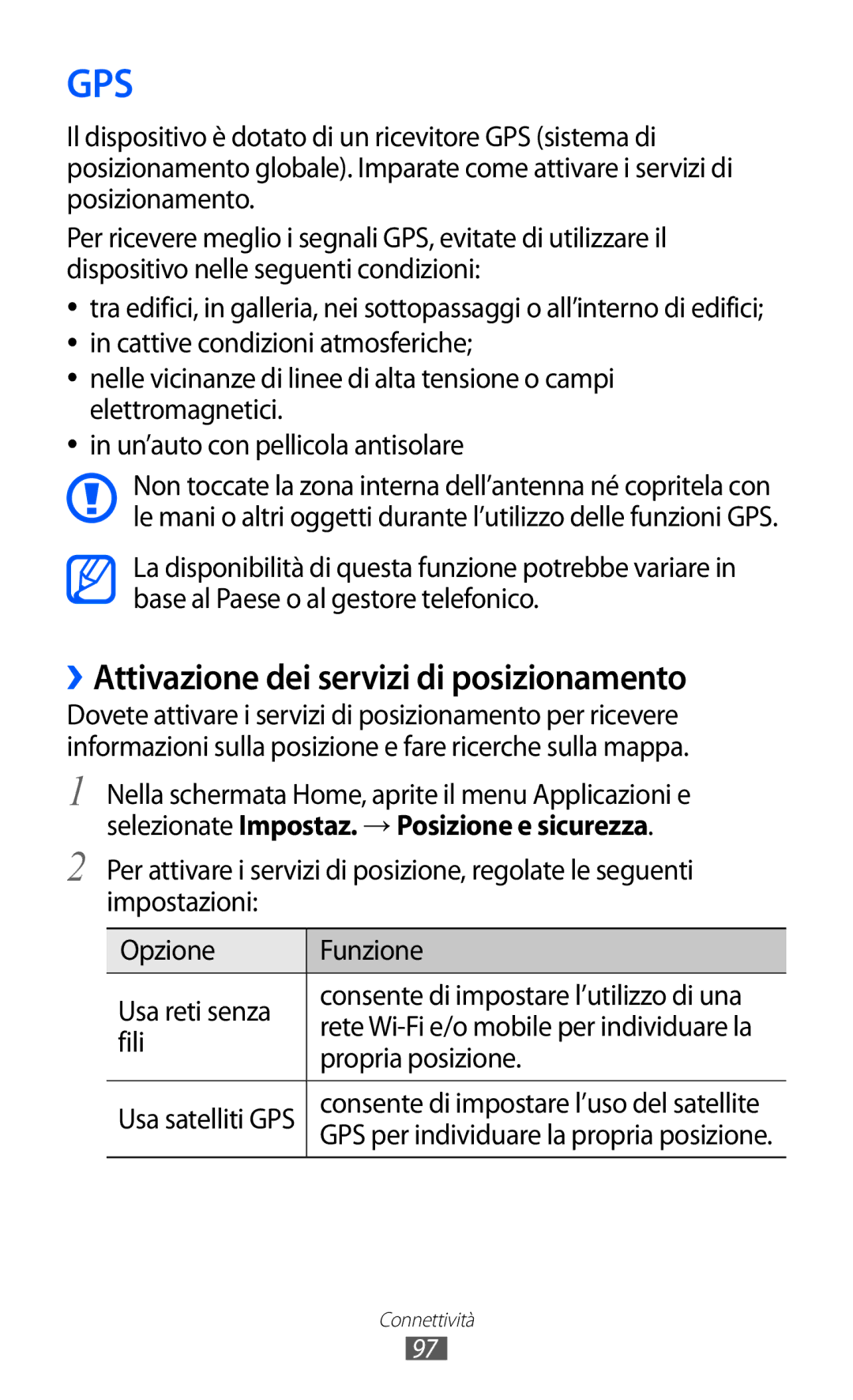 Samsung GT-S5690KOAWIN, GT-S5690TAATIM, GT-S5690TAAWIN ››Attivazione dei servizi di posizionamento, Fili, Propria posizione 