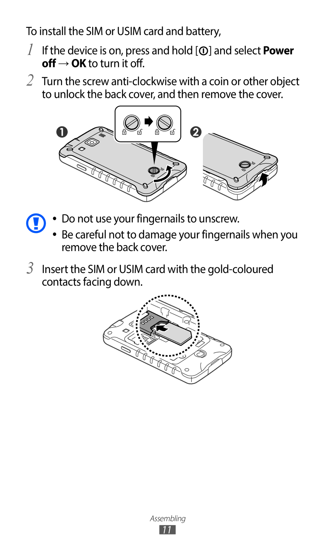 Samsung GT-S5690TAAXEF, GT-S5690TAAVIA, GT-S5690KOADBT, GT-S5690TAADTM, GT-S5690TAADBT, GT-S5690KOADTM manual Assembling 