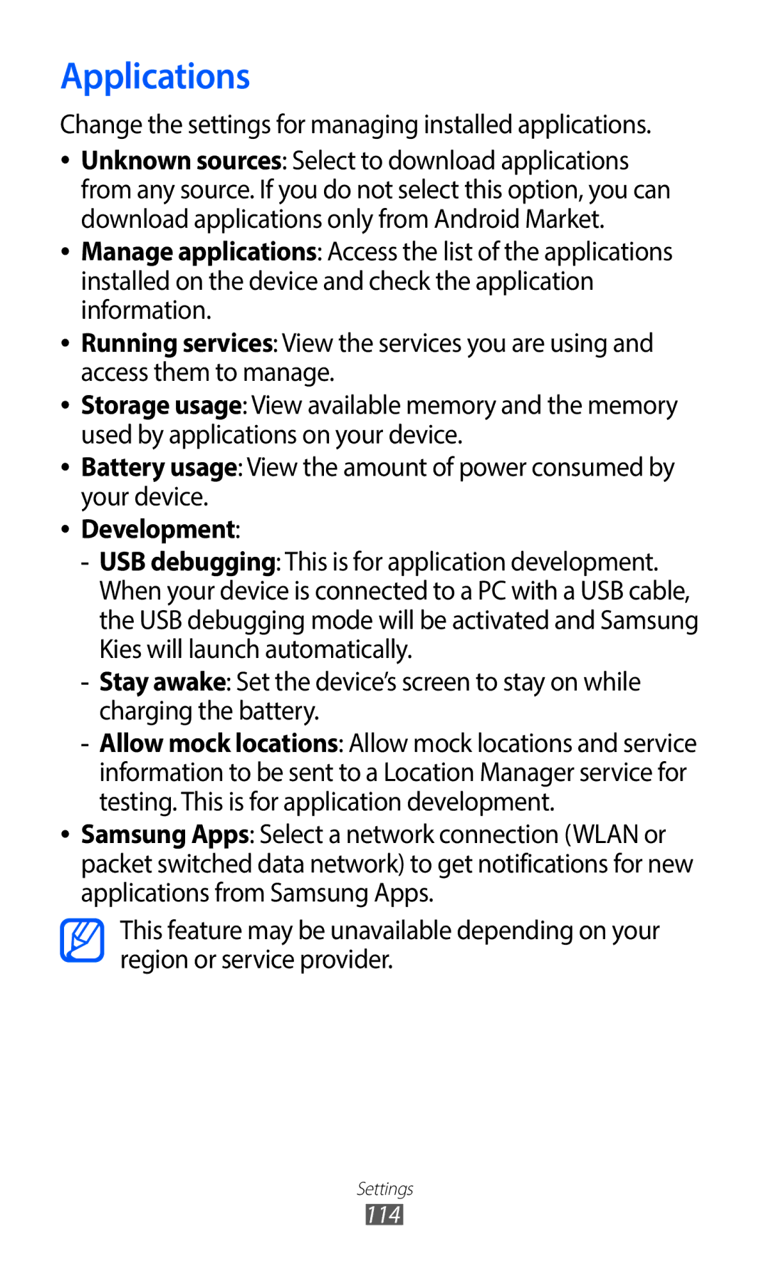 Samsung GT-S5690TAANRJ, GT-S5690TAAVIA, GT-S5690KOADBT, GT-S5690TAADTM, GT-S5690TAADBT manual Applications, Development 