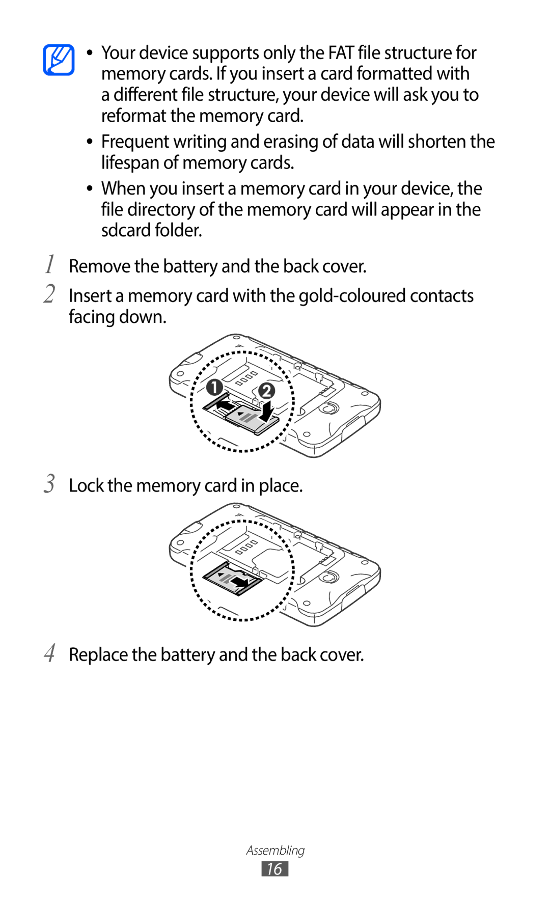 Samsung GT-S5690TAAITV, GT-S5690TAAVIA, GT-S5690KOADBT, GT-S5690TAADTM, GT-S5690TAADBT, GT-S5690KOADTM manual Assembling 