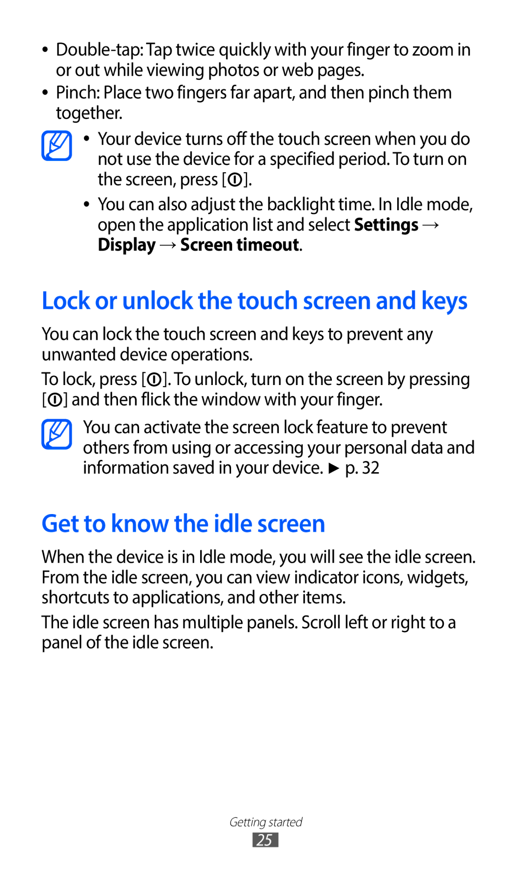 Samsung GT-S5690TAAXEZ, GT-S5690TAAVIA manual Get to know the idle screen, Lock or unlock the touch screen and keys 