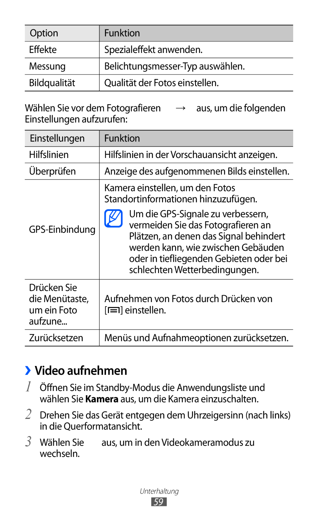 Samsung GT-S5690TAADBT ››Video aufnehmen, Überprüfen, Kamera einstellen, um den Fotos, Standortinformationen hinzuzufügen 