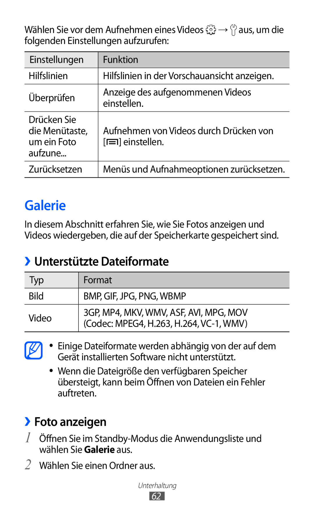 Samsung GT-S5690KOAATO, GT-S5690TAAVIA, GT-S5690KOADBT, GT-S5690TAADTM Galerie, Unterstützte Dateiformate, ››Foto anzeigen 