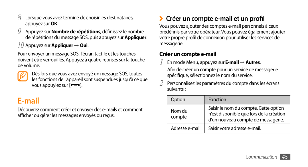 Samsung GT-S5750TIENRJ, GT-S5750HKELPM, GT-S5750PWELPM, GT-S5750HKEFTM manual Mail, ››Créer un compte e-mail et un profil 