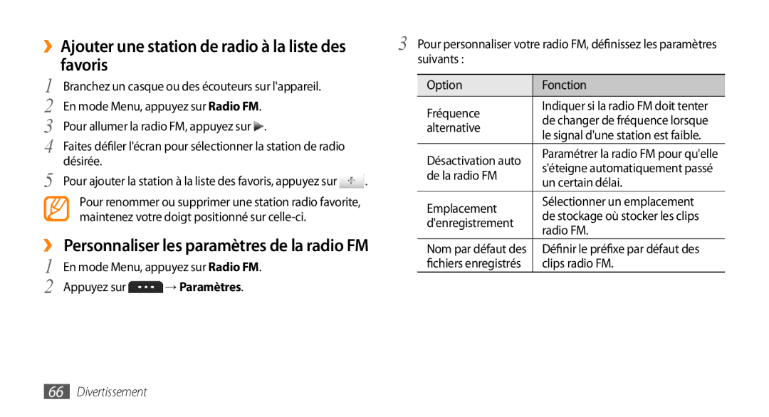 Samsung GT-S5750PWEBOG, GT-S5750HKELPM, GT-S5750PWELPM manual Favoris, ››Ajouter une station de radio à la liste des 