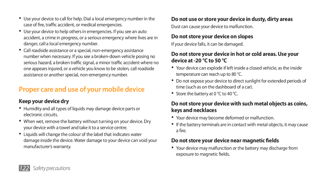 Samsung GT-S5750HKENRJ, GT-S5750HKELPM, GT-S5750PWELPM manual Proper care and use of your mobile device, Keep your device dry 