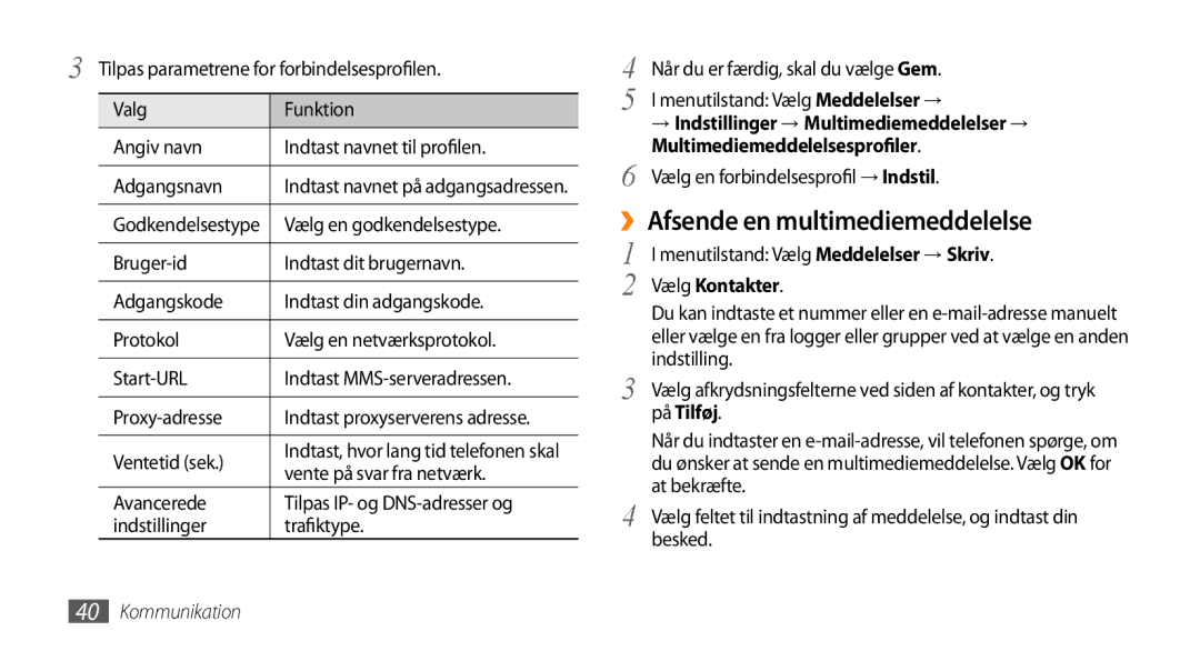 Samsung GT-S5750PWENEE, GT-S5750HKENEE, GT-S5750TIENEE ››Afsende en multimediemeddelelse, Multimediemeddelelsesprofiler 