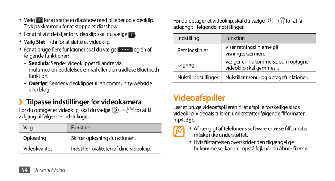 Samsung GT-S5750HKENEE, GT-S5750PWENEE Videoafspiller, ››Tilpasse indstillinger for videokamera, For at få, → for at få 