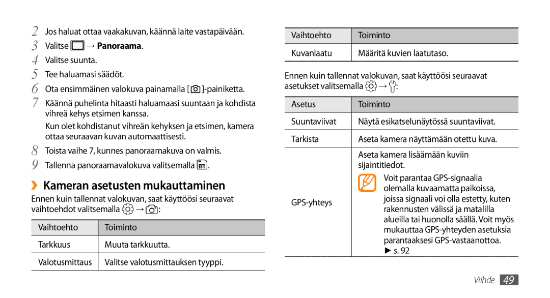 Samsung GT-S5750PWENEE, GT-S5750HKENEE, GT-S5750TIENEE manual ››Kameran asetusten mukauttaminen 