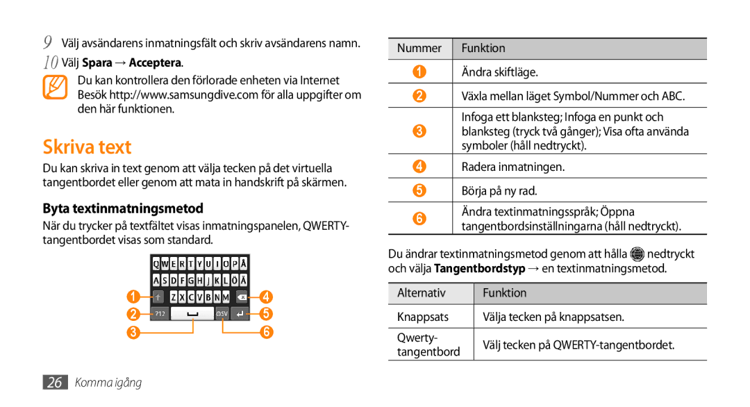 Samsung GT-S5750TIENEE, GT-S5750HKENEE, GT-S5750PWENEE Skriva text, Byta textinmatningsmetod, 10 Välj Spara → Acceptera 