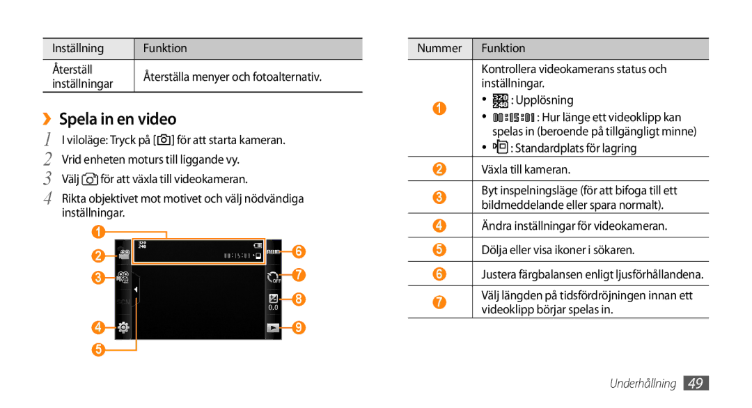 Samsung GT-S5750PWENEE, GT-S5750HKENEE, GT-S5750TIENEE ››Spela in en video, Standardplats för lagring Växla till kameran 