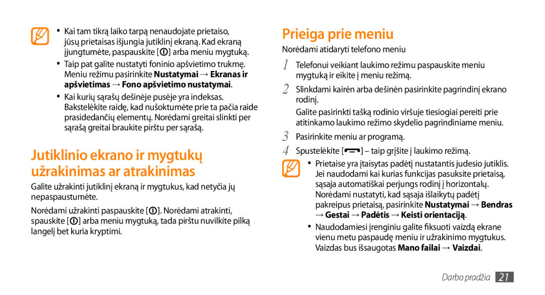 Samsung GT-S5750HKESEB Prieiga prie meniu, Norėdami atidaryti telefono meniu, Pasirinkite meniu ar programą, Spustelėkite 