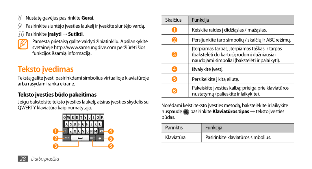 Samsung GT-S5750PWESEB, GT-S5750HKESEB Teksto įvedimas, Teksto įvesties būdo pakeitimas, Pasirinkite Įrašyti → Sutikti 