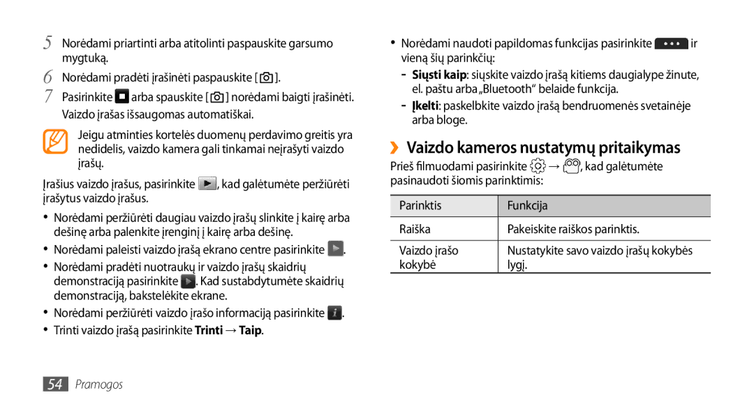 Samsung GT-S5750HKESEB, GT-S5750PWESEB ››Vaizdo kameros nustatymų pritaikymas, Pasirinkite Kad galėtumėte, Kokybė Lygį 