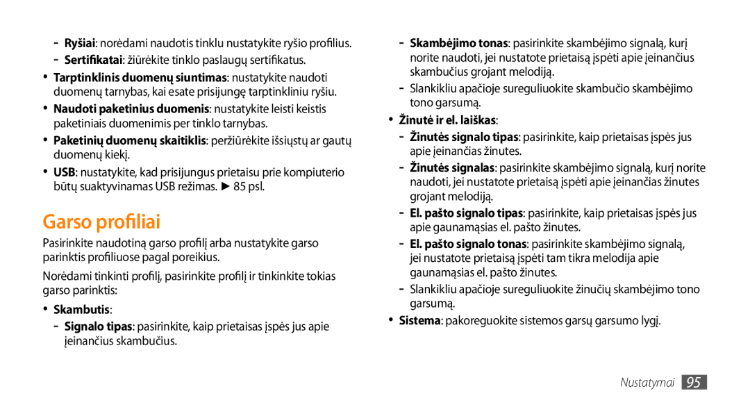 Samsung GT-S5750TIESEB, GT-S5750HKESEB Garso profiliai, Sertifikatai žiūrėkite tinklo paslaugų sertifikatus, Skambutis 