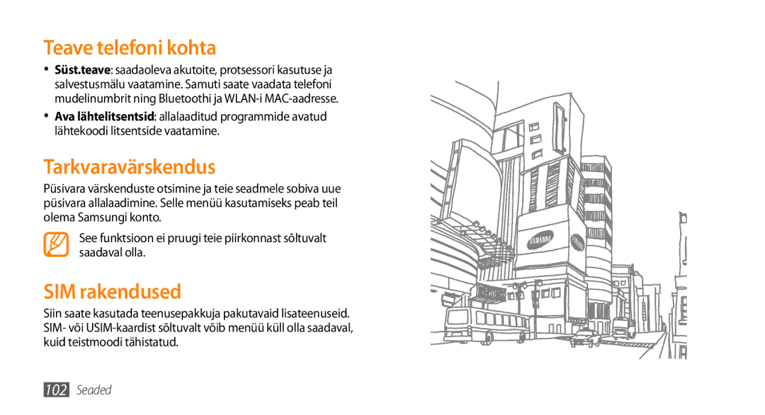 Samsung GT-S5750HKESEB, GT-S5750PWESEB, GT-S5750TIESEB manual Teave telefoni kohta, Tarkvaravärskendus, SIM rakendused 