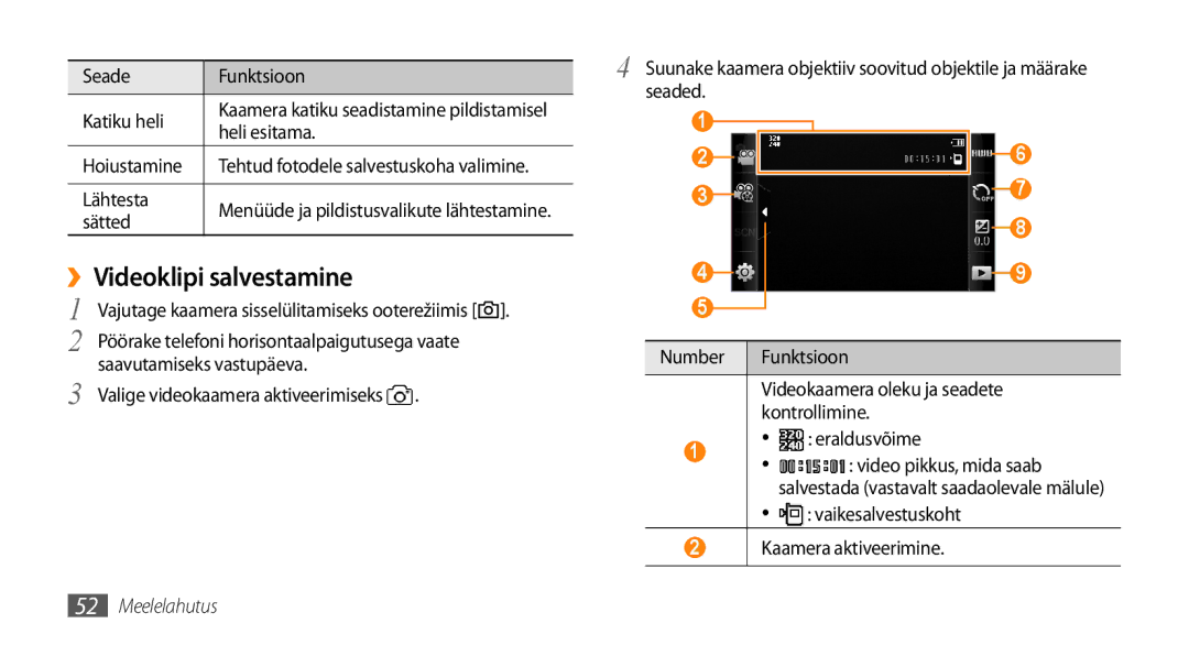 Samsung GT-S5750PWESEB, GT-S5750HKESEB, GT-S5750TIESEB manual ››Videoklipi salvestamine 