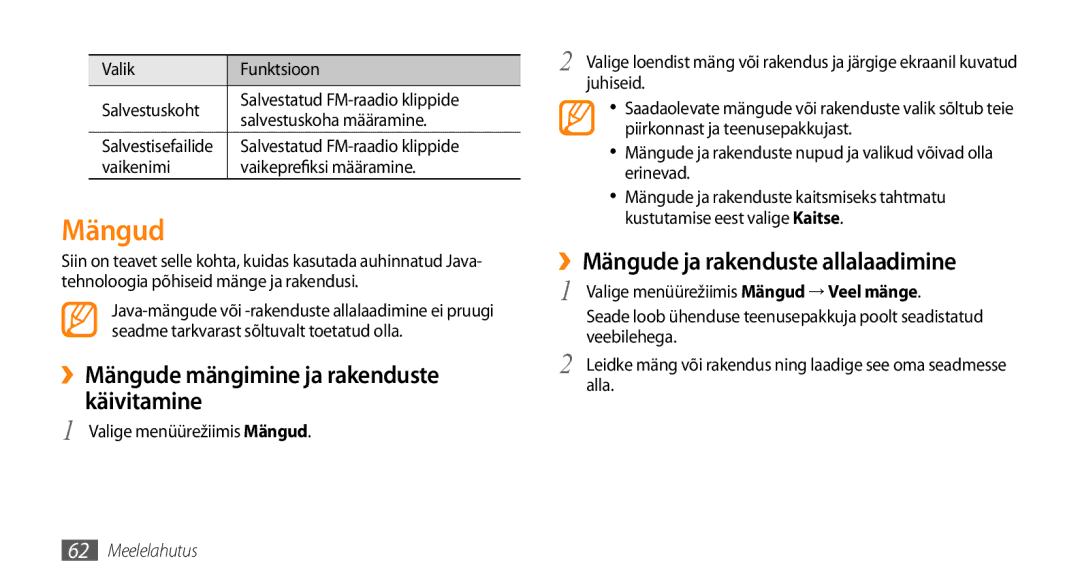 Samsung GT-S5750TIESEB manual ››Mängude mängimine ja rakenduste käivitamine, ››Mängude ja rakenduste allalaadimine 