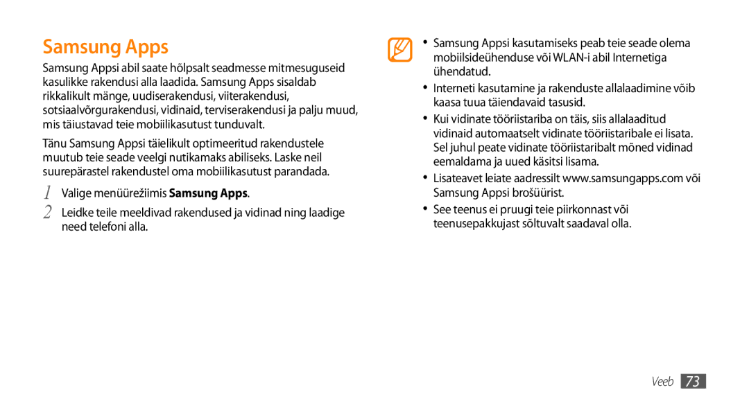 Samsung GT-S5750PWESEB, GT-S5750HKESEB, GT-S5750TIESEB manual Samsung Apps 