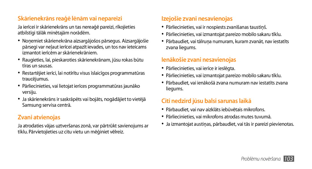 Samsung GT-S5750PWESEB, GT-S5750HKESEB, GT-S5750TIESEB manual Skārienekrāns reaģē lēnām vai nepareizi 