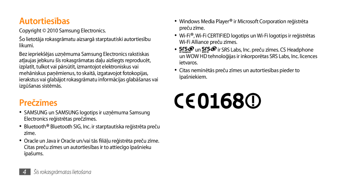 Samsung GT-S5750PWESEB, GT-S5750HKESEB, GT-S5750TIESEB manual Autortiesības, Prečzīmes 