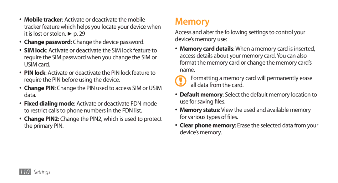 Samsung GT-S5753PWEXXV, GT-S5753TIEXEV, GT-S5753TIEXXV Memory, Change PIN Change the PIN used to access SIM or Usim data 