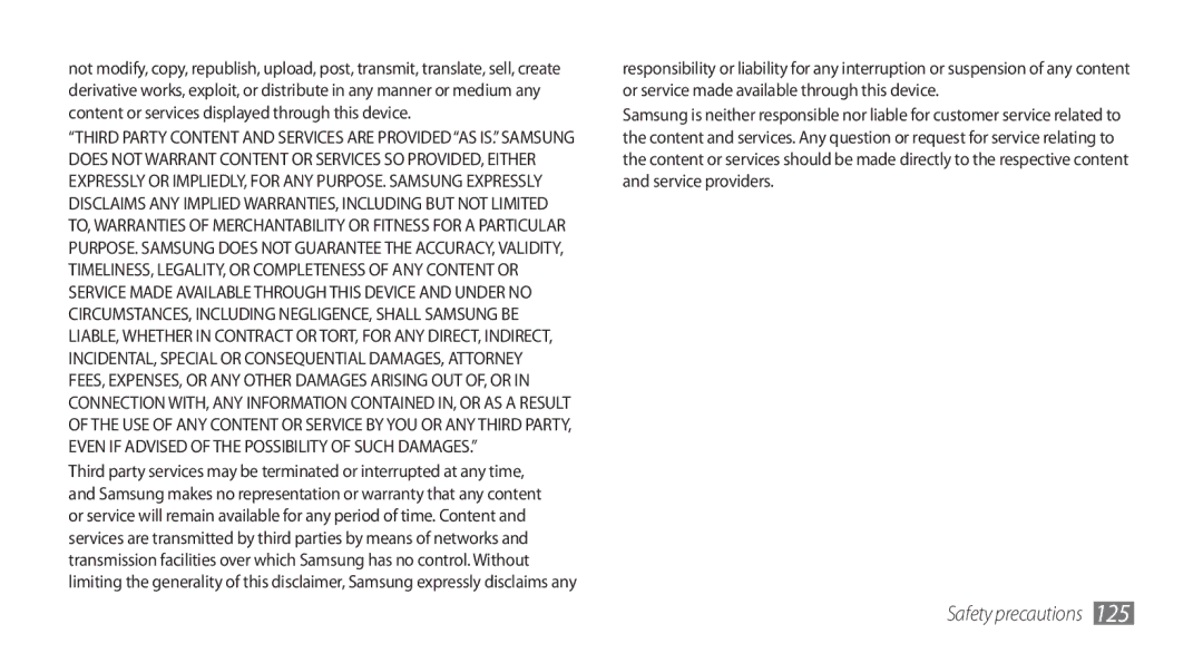 Samsung GT-S5753TIEXEV, GT-S5753TIEXXV, GT-S5753PWEXEV, GT-S5753PWEXXV, GT-S5753HKEXXV, GT-S5753HKEXEV manual Safety precautions 