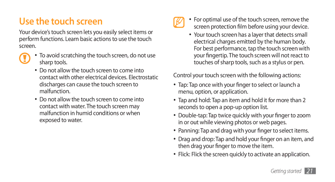 Samsung GT-S5753HKEXXV, GT-S5753TIEXEV, GT-S5753TIEXXV, GT-S5753PWEXEV, GT-S5753PWEXXV, GT-S5753HKEXEV Use the touch screen 