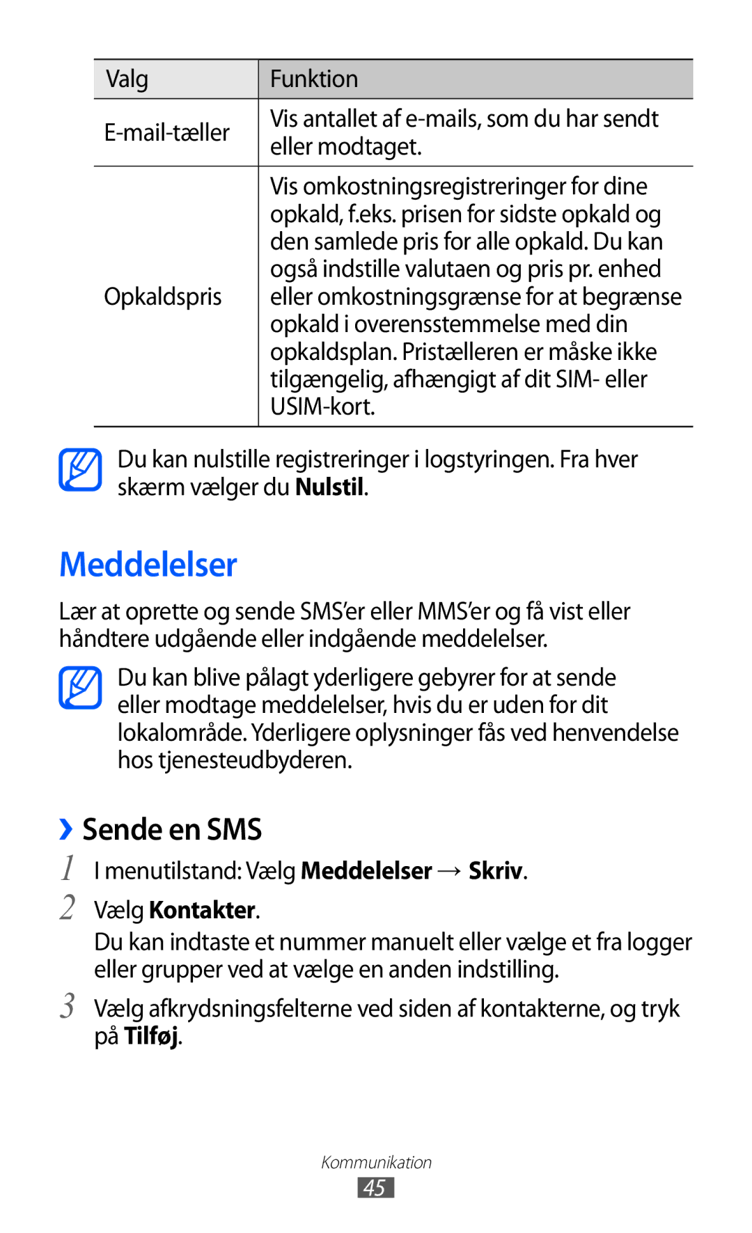 Samsung GT-S5780YKANEE, GT-S5780AXANEE manual Meddelelser, ››Sende en SMS, Vælg Kontakter, På Tilføj 