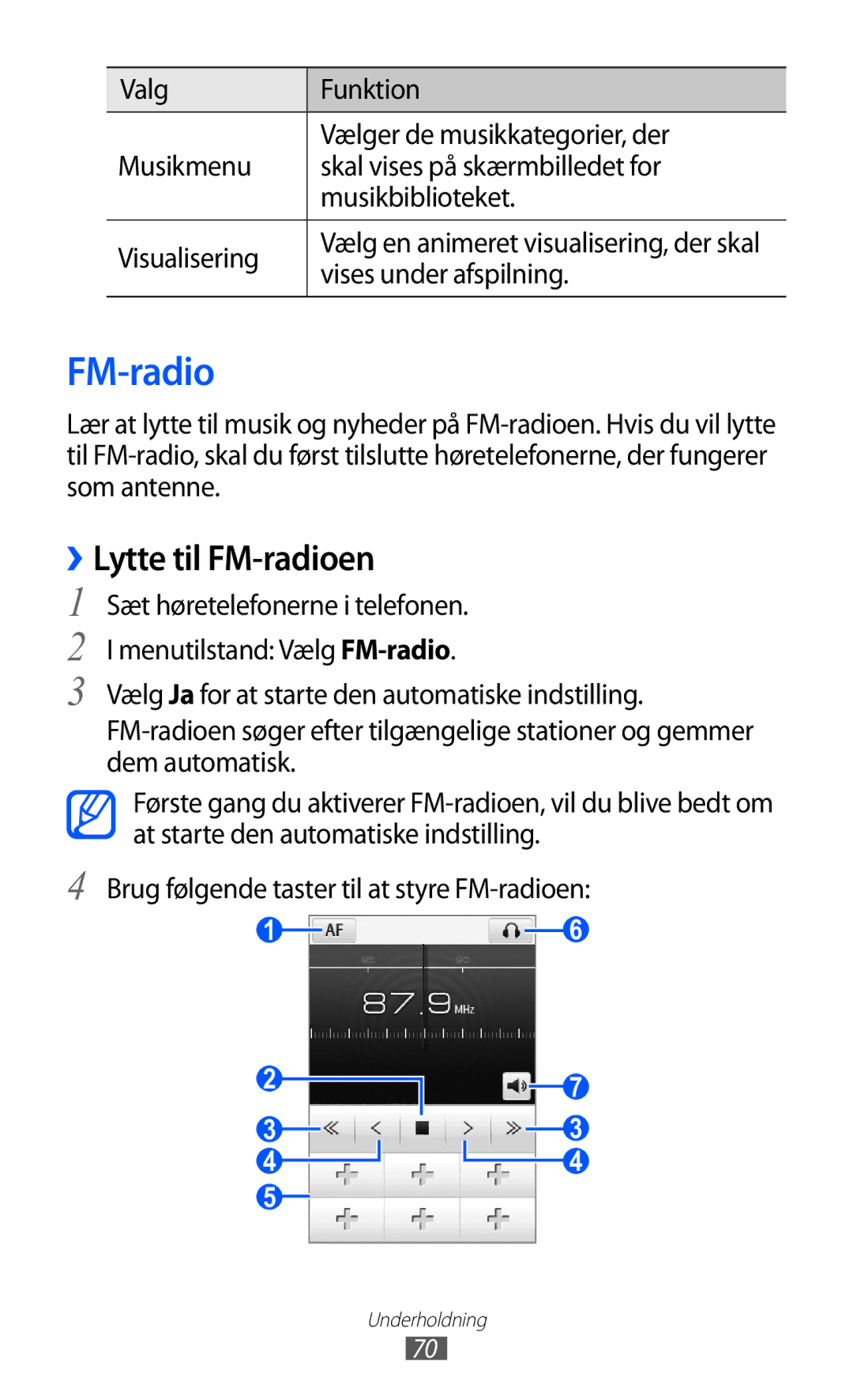 Samsung GT-S5780AXANEE, GT-S5780YKANEE manual ››Lytte til FM-radioen, Vises under afspilning 