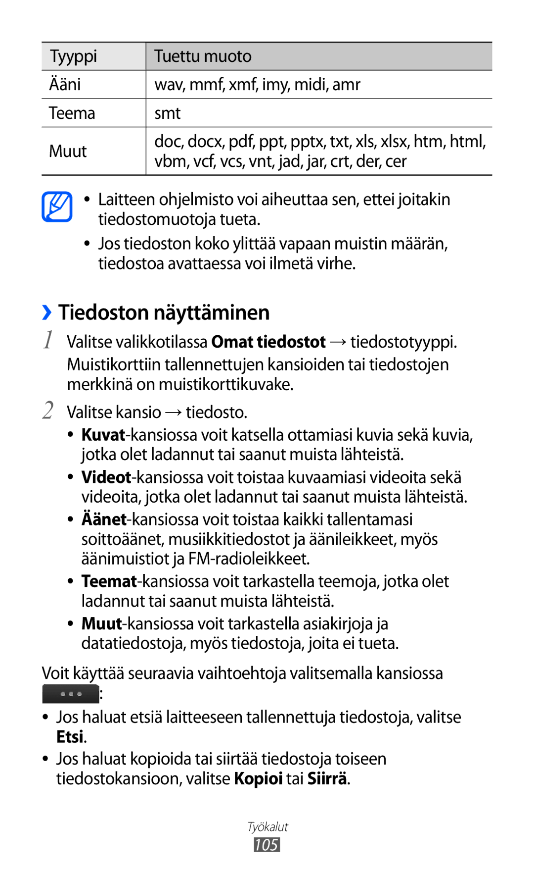 Samsung GT-S5780YKANEE, GT-S5780AXANEE manual ››Tiedoston näyttäminen, Valitse kansio → tiedosto 