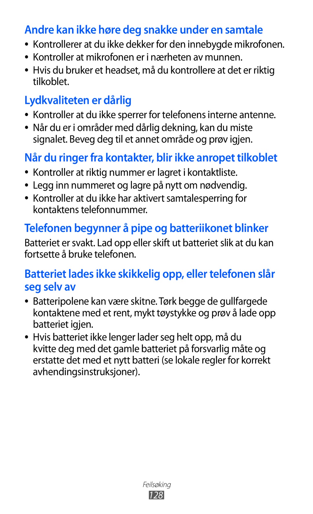 Samsung GT-S5780AXANEE, GT-S5780YKANEE manual Kontroller at du ikke sperrer for telefonens interne antenne, 128 
