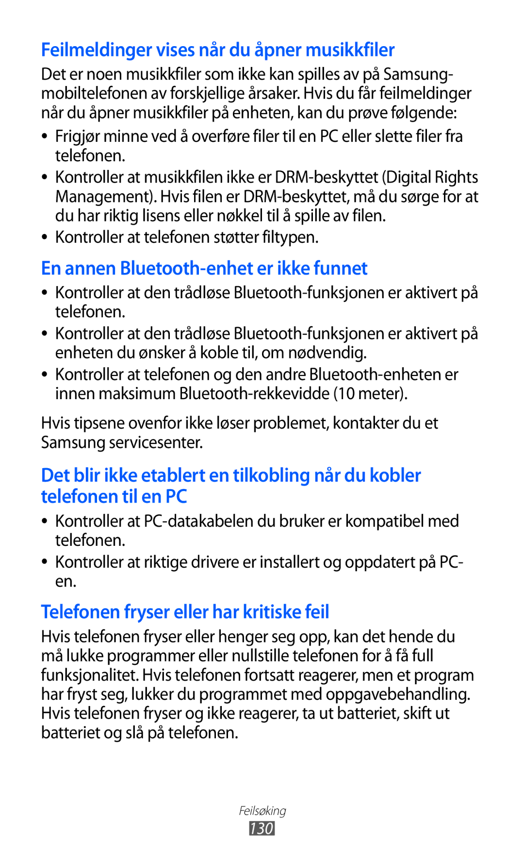 Samsung GT-S5780AXANEE, GT-S5780YKANEE manual Kontroller at telefonen støtter filtypen, 130 