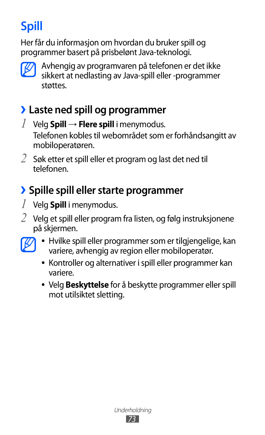 Samsung GT-S5780YKANEE, GT-S5780AXANEE manual ››Laste ned spill og programmer, ››Spille spill eller starte programmer 