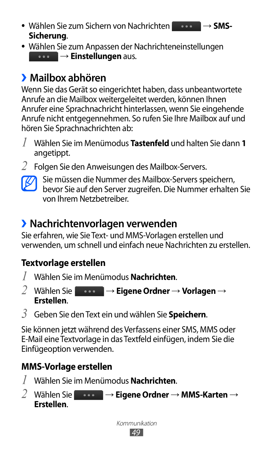 Samsung GT-S5780YKDVD2 ››Mailbox abhören, ››Nachrichtenvorlagen verwenden, Textvorlage erstellen, MMS-Vorlage erstellen 